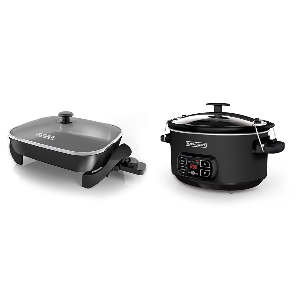 Black Decker SK1215BC Family Sized Electric Skillet Black 7-Quart Digital Slow Cooker with Chalkboard Surface Slate SCD4007
