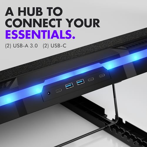 Tilted Nation Gaming Laptop Cooling Pad with USB Hub - Boost Performance, Stay Comfortable - RGB Laptop Cooler Stand with Adjustable Height & Fan Speed, RGB, USB (C + A) Hub, for 15.6" - 19" Laptops - Image 5