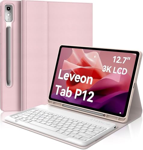 FOGARI Tastatur Hülle für Lenovo Tab P12 12.7 2023 QWERTZ Layout Hülle Tastatur mit Magnetisch Abnehmbarer Deutscher Bluetooth für Lenovo Tab P12 12.7 Zoll 2023 Rosa
