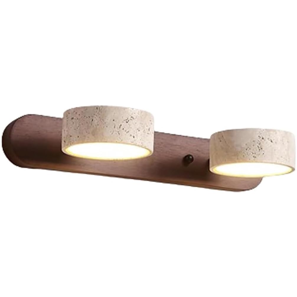 LED Wandleuchte Dimmbar Schlafzimmer Spiegel licht Wabi-Sabi Stil mit Drehbarem Schirm, Wandlampe aus Naturstein Travertin Design für spiegelleuchte schminktisch Flur Lampe (Holz-1, L-32cm)