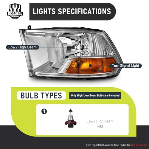 Headlights for 2009-2018 Dodge Ram 1500, for 2010-2018 Dodge Ram 2500 3500 with High/Low beam Bulbs, Driver & Passenger Side(ONLY fit Dual-Hole Single Headlight) - Image 5