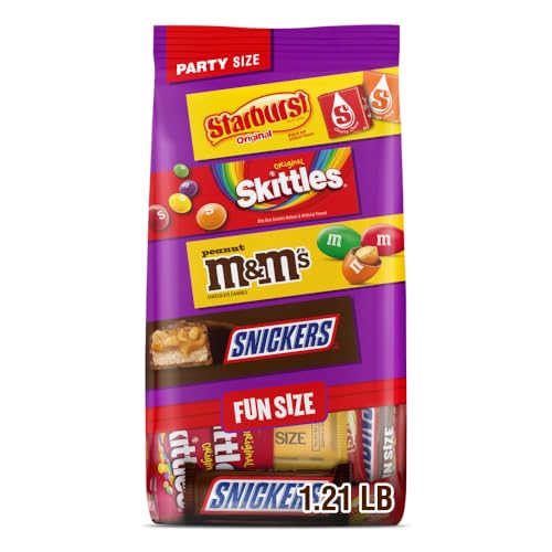 M&M'S Peanut, SNICKERS, STARBURST & SKITTLES Fun Size Assorted Candy Variety Pack, 19.44 oz Bulk Candy Bag