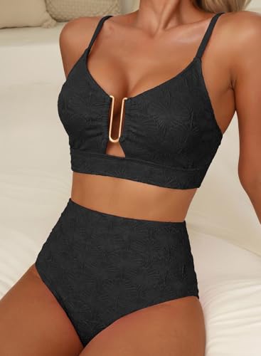 Image of Herseas 2 Piece Bikini Set U-Wire Cutout Popular Swimsuit High Waisted Textured 2026 Summer Beach Swim Bathing Suits