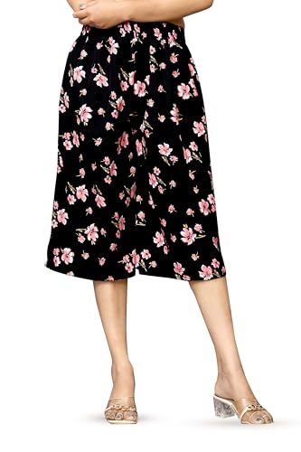 Image of Viscose Rayon Flared Printed Plazzo Palazzo Pants, Loose /Relaxed Fit Regular, Office Wear, Casual Wear Comfortable, Trouser Pants for Girls & Women Black Kerri Design (S to 3XL Size)