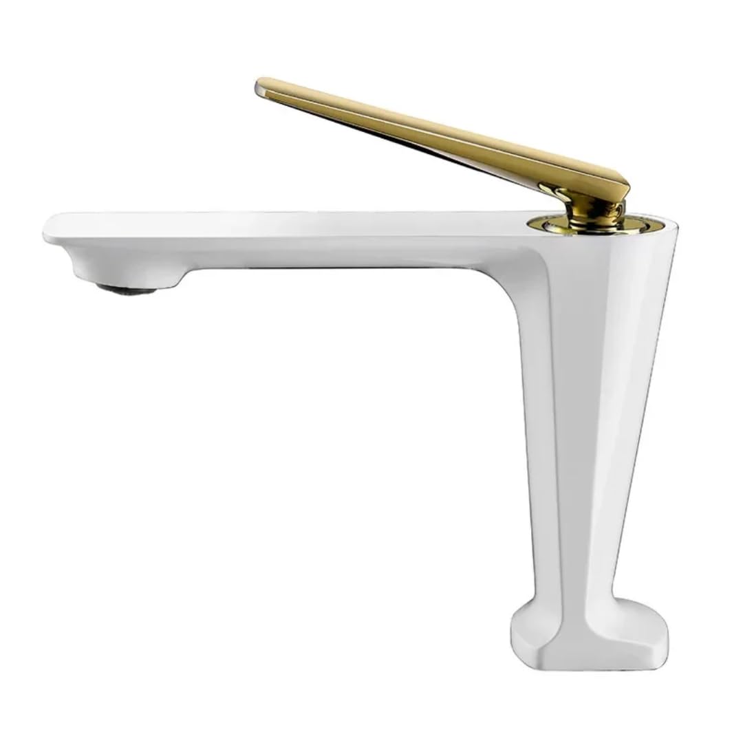 Mitigeur monotrou blanc et or idéal pour rénover une vasque de salle de bain