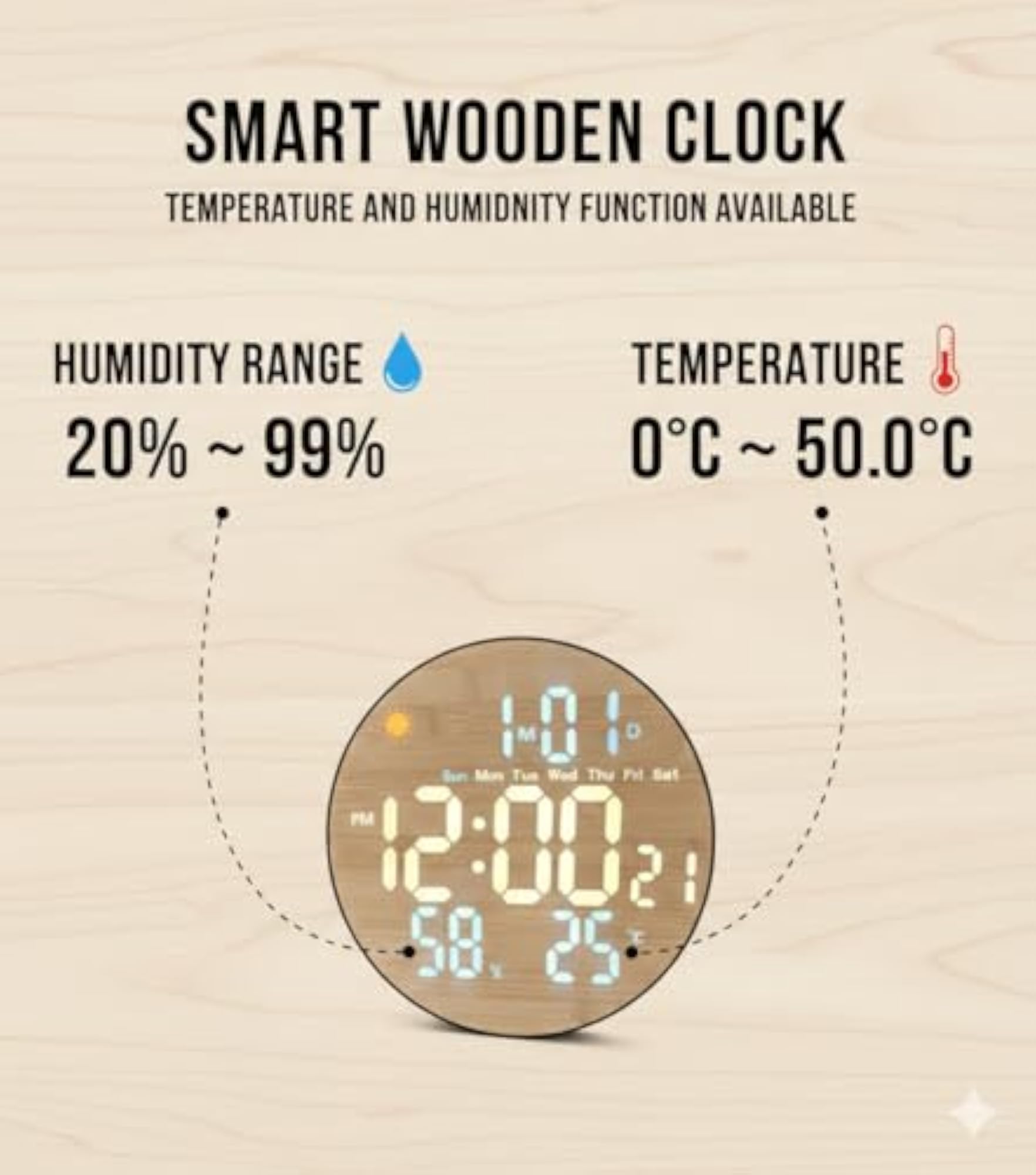 Urban Wooden Round Digital Wall Clock with Remote Control