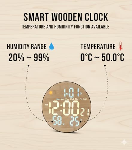 Add Urban Wooden Round Digital Wall Clock with Blue and Yellow - Image 4