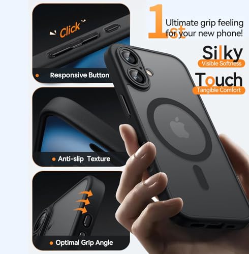 Image of Enflamo Polycarbonate Matte Magnetic & Drop Protection Back Cover Case for iPhone 16 | Ultra Hybrid Camera Protection (Black)