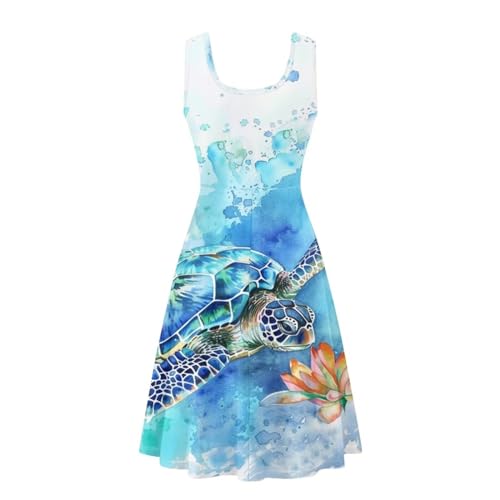 Image of TOADDITDO Women's Sleeveless O Neck Beach A-Line Party Coctail Tank Dresses Flared Sundress