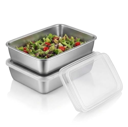 Image of 2000ML Stainless Steel Food Storage Container with Transparent Lid | Stackable Steel Box for Fridge Storage, Meal Prep & Serving | Freezer Safe for Office, Gym, BBQ & Kitchen (2)