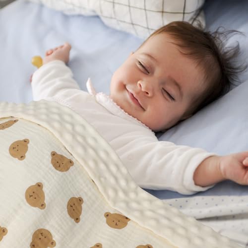 Knirose KNRSS20 Fluffy-Backed Swaddle Blankets Baby Double Layer Muslin 100% Cotton Front Nursery Plush Dotted Fleece Back Receiving Bed Quilt Blanket thumb #2