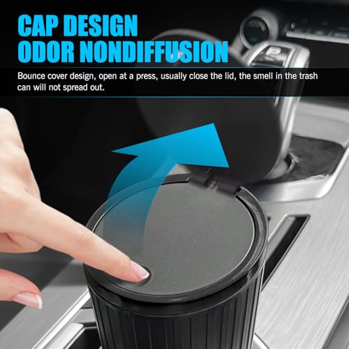 Image of 1 PC Car Trash Can with Lid, 6.4 inch x 2.5 inch Leak-Proof Sealed Isolation Odor Storage Bin for Cup Holders, Flip Lid One-Handed Operation Multi-Function Organizer, Universal for Cars Home (Black)