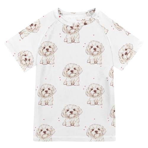 ALAZA Kids Rash Guard Boys Toddler Swim Shirts Short Sleeve Puppy Dog White UPF 50+ 3T