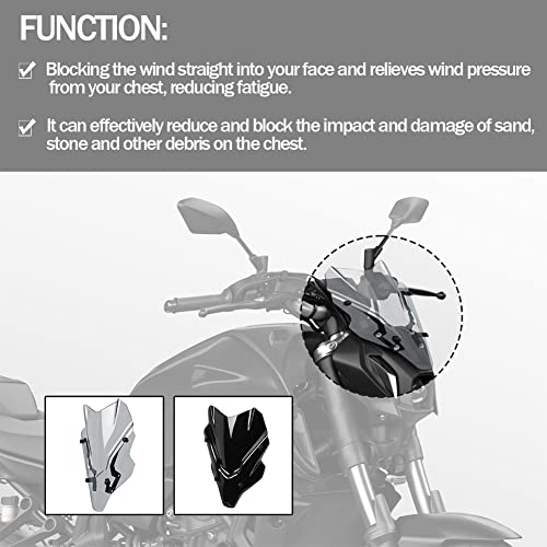 Motorcycle Windscreen Windshield Flyscreen Wind Screen Deflector Cover Pare-brise Protector w/Bracket Front Fairing for Ya.maha MT07 FZ07 MT FZ 07 MT-07 FZ-07 Accessories 2021 2022 2023 (Smoke)