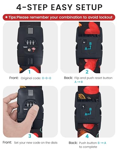 Image of Travelkin Luggage Straps TSA Approved, Suitcase Straps with TSA Lock | Adjustable, Cross luggage belt strap, combination lock, Travel,Reinforced Buckle,multiple colors, locking suitcase belt
