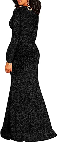 Women's Sexy Long Sleeve Sparkly Maxi Dress V Neck High Slit Wrap Formal Gown Cocktail Glitter Maxi Long Dresses3