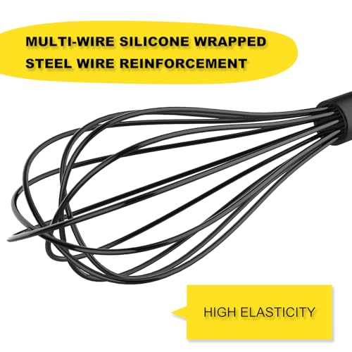 Image of NileHome Silicone Whisk 10 inch Kitchen Whisk Kitchen Wisk Wire Whisks for Cooking, Whisking, Blending, Beating, Stirring-Black