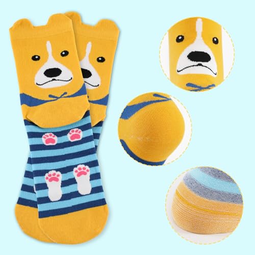 Niorasen Bunte Lustige Socken Damen aus Baumwolle 5 Paar, Neuheit Weihnachtssocken Katzensocken Motivsocken, Witzige Coole Süße Karikatur Tier Motiv Socken Geschenk für Frauen, Hund