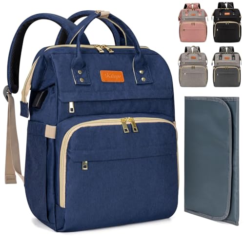 Image of KABAQOO Diaper Bag Backpack, Large Baby Bag for Boys & Girls, Multifunction Travel Diaper Backpack, Baby Registry Search, Newborn Essentials Gifts, Blue