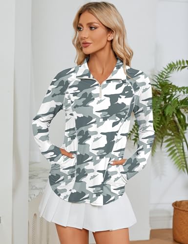Image of LOMON Women Long Sleeve Shirts Sun Protection 1 /4 Zip Summer Quick Dry Hiking Shirts Quarter Zip Pullover for Women
