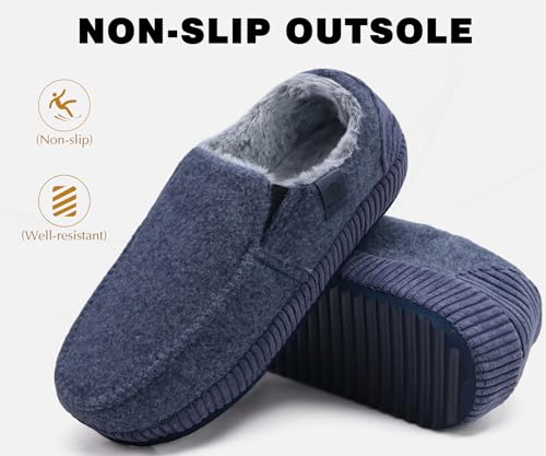 Image of ONCAI Mens Clog Slippers with Arch Support Stripe Faux Fur Cotton-Blend High-Density Memory Foam Warm House Slippers Slip-on Indoor Outdoor Rubber Sole Size 7-16