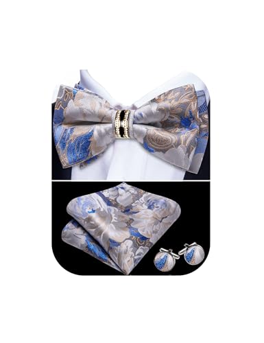 Image of YOHOWA Mens Bow Tie Set Paisley Pre-tied Bowties Adjustable with Handkerchief Cufflinks Gold Ring Set Wedding Prom Party
