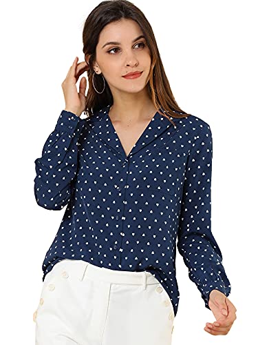 Allegra K Camisa con Cuello En V Y Solapa con Botones Y Lunares E...