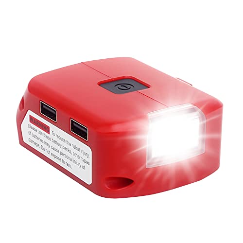 Elefly 18V M18 Dual USB Charger Adapter Replacement for Milwaukee 49-24-2371 M18 Power Source with LED Work Light, Compatible with Milwaukee 18V Li-ion M18 Battery 48-11-1850 48-11-1862 48-11-1820