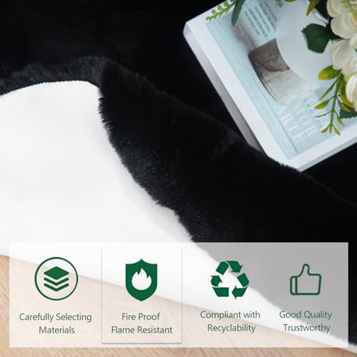 Latepis Black Faux Rabbit Fur Rug 4X6 Living Room Rug Washable Rug 4X6 Fluffy Rug Faux Sheepskin Rug Plush Shag Rug For Bedroom Nursery Kids Rug Luxury Home Decor Sheepskin thumb #3