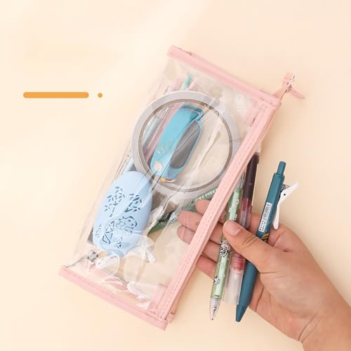 Image of 2 Pcs Pen and Pencil Box, 8.5 Inch x 4 Inch x 2 Inch PVC Transparent Soft Pencil Bag for Pen and Marker Storage and Holiday Gifts (Pink)