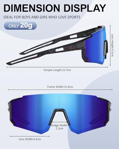 Kids Sunglasses for Boys Girls UV400, Polarized Baseball Sunglasses for Kids, Youth Sports Eyewear, Cycling Softball Running (5 Pack)