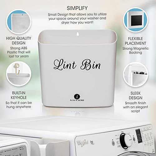 Magnetic Lint Bin For Laundry Room | Wall Mounted Bathroom Trash Can | Lint Garbage Can with Magnetic Strip | Hang this Wastebasket on Wall, Inside a Cabinet, on Washer/Dryer or Laundry Room Door (Grey)