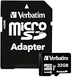 Verbatim 32GB Premium microSDHC Memory Card with Adapter, UHS-I V10 U1 Class 10, Black (44083)