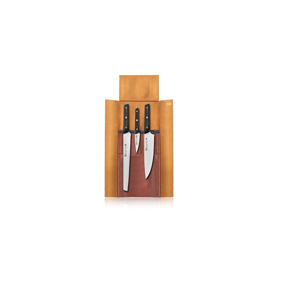 Cangshan TG Series 62304 Swedish 12C27 Steel 4-Piece Knife Leather Roll Set