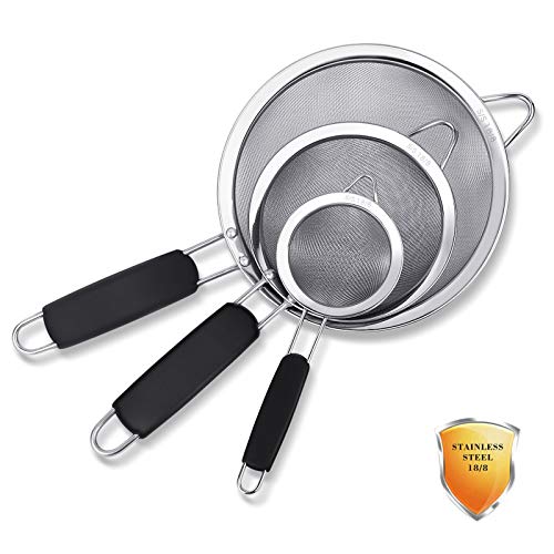 Juego de 3 coladores de acero inoxidable extrafinos de doble malla de alta calidad Cover
