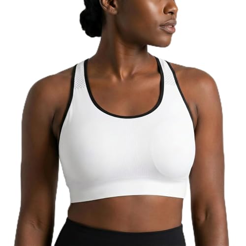 Image of Under Control Plus Size Sport Bras for Women Large Bust Seamless Racerback Padded Yoga Workout Bras Black White Pack 1X-2X-3X