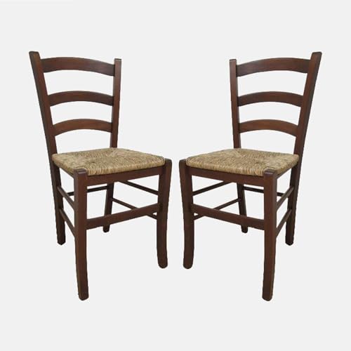 Dmora Set di 2 Sedie Classiche in Legno, per Sala da Pranzo, Cucina o Salotto, Made in Italy, 44x45h87, h cm 43, Colore Noce, Seduta in Paglia