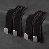 JUNJIAWU Car Seat Headrest Hook: Double Automotive Seat Back Organizers - Leather Vehicle Storage Hanger for Purse Bag Handbag 2 Pack (Black)