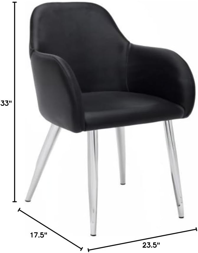Black Faux Leather Upholstered Side Chair with Metal Legs