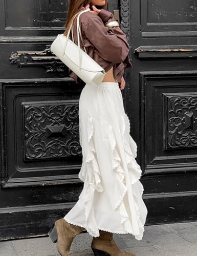 Womens Ruffle Lace Skirt High Waist Flowy Fairy Layered Skirts4