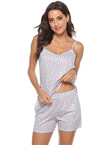 Aiboria Pijamas Mujer Verano Cortos 2 Piezas, Ropa Mujer de Algodón, Pijama Mujer Verano Corto de, Camiseta Tirantes Mujer y Pantalón Corto