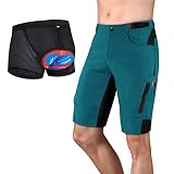 Pateacd Baggy MTB Hose Herren Kurz Gepolstert, Radlerhose Herren mit Sitzpolster, Upgrade 5D Gel Fahrradunterhose Herren, Schnelltrocknende Atmungsaktiv Downhill Mountenbike Radhose,Blau,M