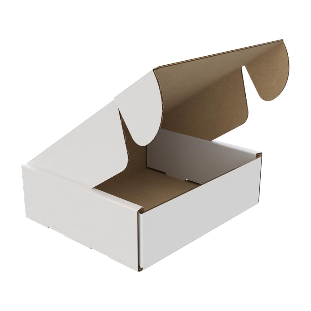 AKAR Die Cut Boxes - White Cardboard Boxes for Small Parcel & Postal Shipping - 6x5x1.75" / 152x127x44mm (50)