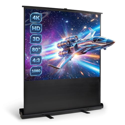 Todeco Ecran de Projection Portable 80 Pouces, Ecran de Projection sur Pied, 163 x 123 cm, Matériau: Toile Blanche, Ratio d'aspect: 4:3