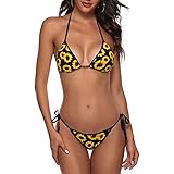 Gianlaima Beautiful Sunflower Fall Flower Ladies Swimwear Backless Tie Bikini Set Two Piece Women Swimwear