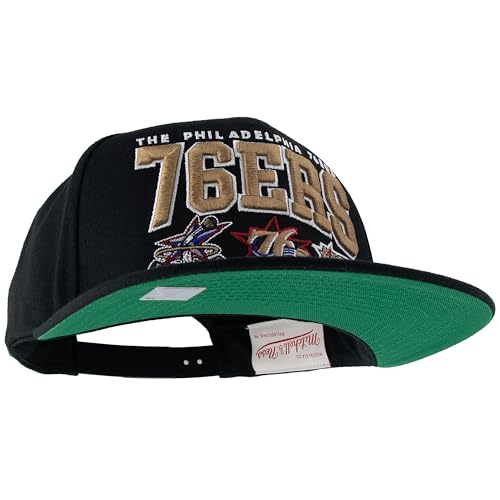 Mitchell & Ness NBA/HWC Champ Stack Casquette de Baseball Snapback - Philadelphia 76ERS, Noir, 100% Polyester, Ajustable, Homme, Femme, Enfant, Unisexe, Printemps, été, Automne, Hiver
