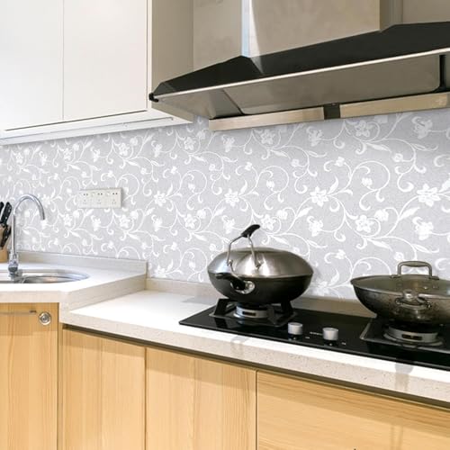Image of SIA VENDORS Kitchen Waterproof Oil Proof Aluminum Foil Sticker, Silver Chequer Peel and Stick Wallpaper Removable and Self Adhesive Paper for Kitchen Countertops Cabinet (Jasmine, 24 x 78 Inch)