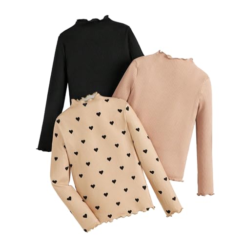 3 Packs Girls Long Sleeve Ribbed Knit Tops Fall Winter Warm Half Turtleneck Pullover Top Basic Clothes for Kids 8-12Y