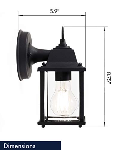 Coramdeo Outdoor Wall Sconce Light For Porch, Entry, Patio, E26 Medium Base Standard Bulb Socket, Suitable For Wet Location, Black Powder Coat Cast Aluminum With Beveled Glass 2 Pack #TOP4