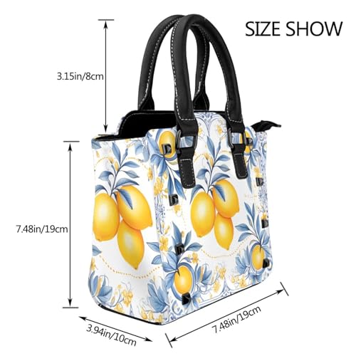 Leather Shoulder Bag for Women, Lemons Sicily Studded Purse Summer Fruit Crossbody Handbags Punk Hobo Bag with Adjustable Strap3